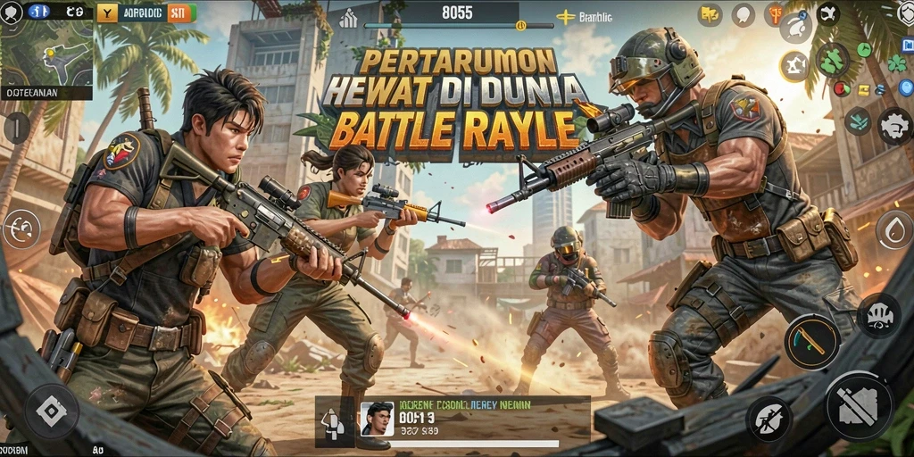 Screenshot 8055 menampilkan aksi pertarungan Battle Royale yang mendebarkan.