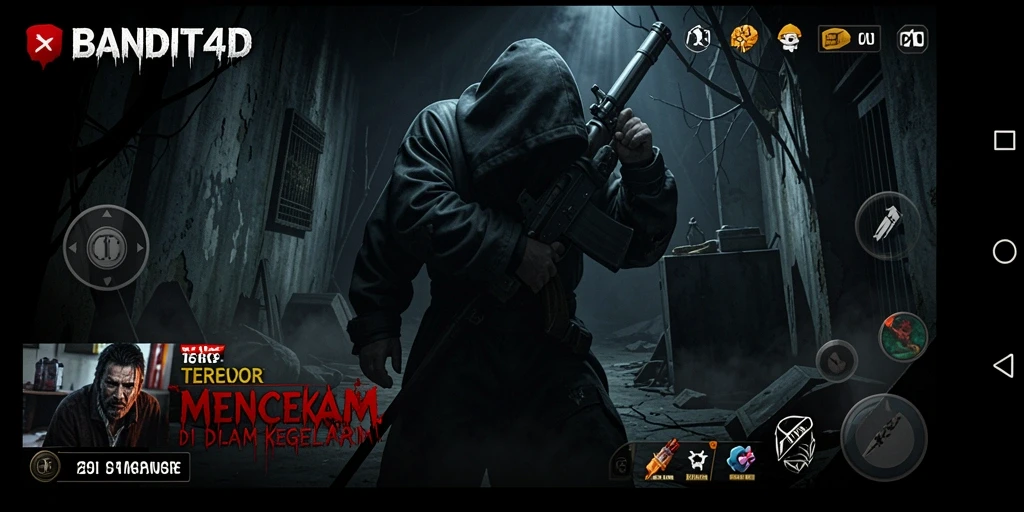 Screenshot menunjukkan momen menegangkan dalam gameplay horror BANDIT4D.