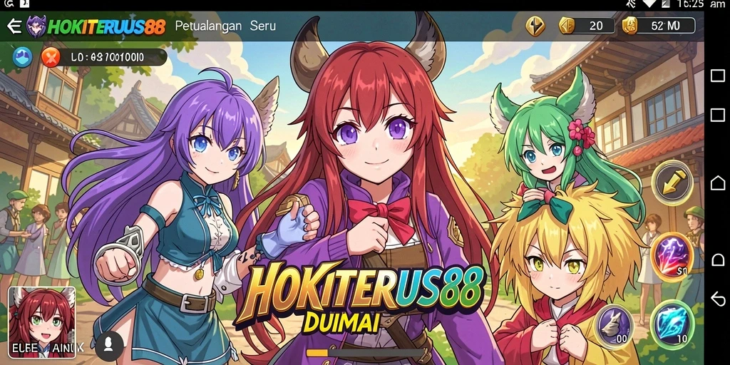 Screenshot gameplay HOKITERUS88 dengan karakter anime yang beraksi.