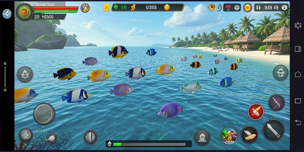 Tampilan gameplay HR89 yang seru saat menembak ikan-ikan berwarna-warni.