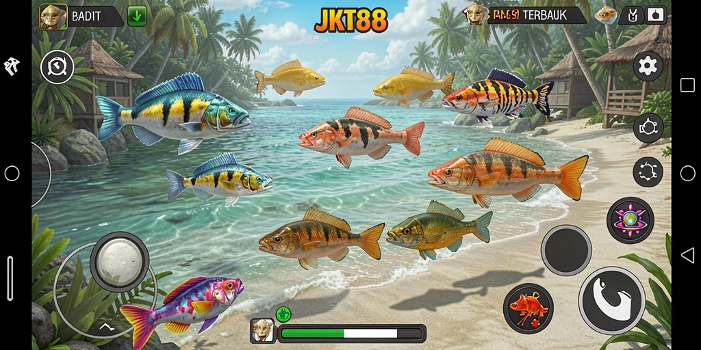 Tampilan gameplay seru JKT88 dalam menembak ikan.