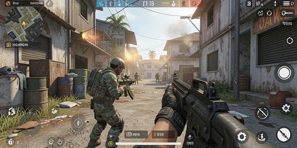 Screenshot gameplay KAGANDAN yang menunjukkan aksi pertempuran seru.