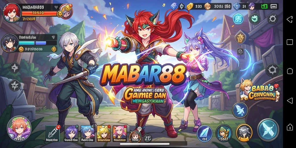 Tampilan gameplay seru dalam MABAR88 yang menggambarkan aksi anime.