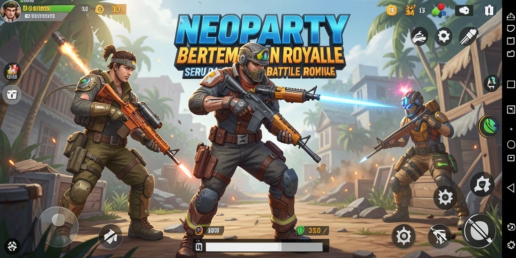 Tampilan gameplay NEOPARTY dalam pertempuran Battle Royale yang intens.