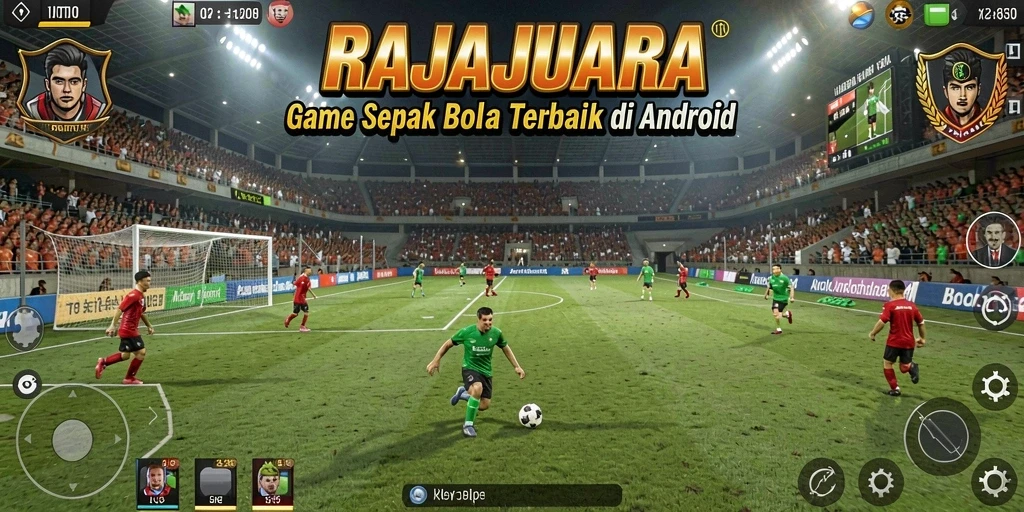 Screenshot RAJAJUARA menampilkan aksi seru pertandingan sepak bola.