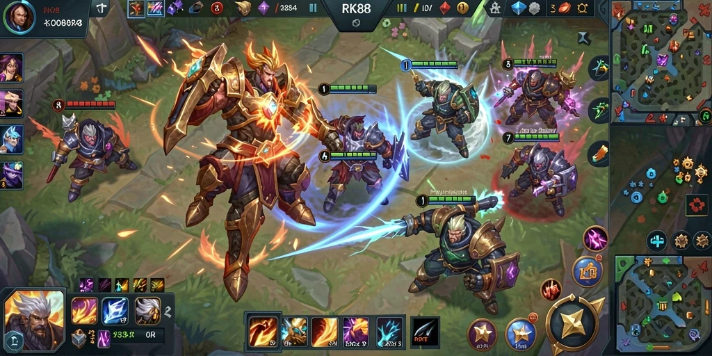 Tampilan seru gameplay MOBA RK88 yang mendebarkan dan penuh strategi.