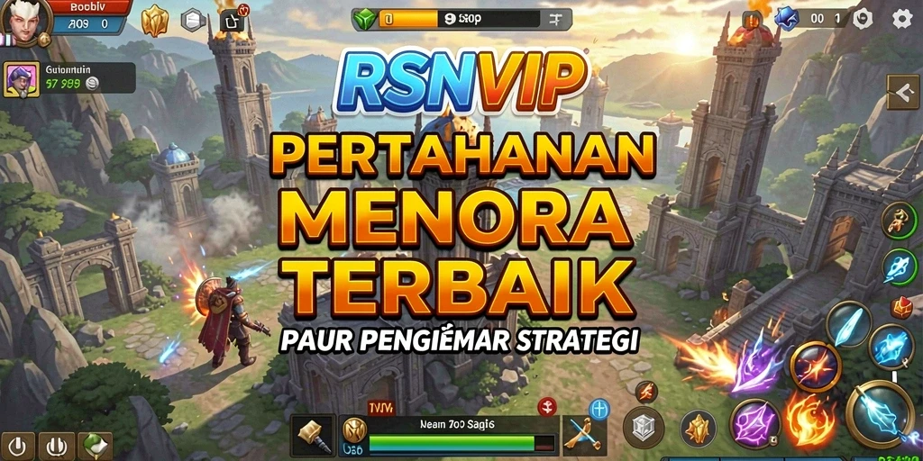 Screenshot gameplay RSNVIP yang menampilkan pertahanan menara epic.