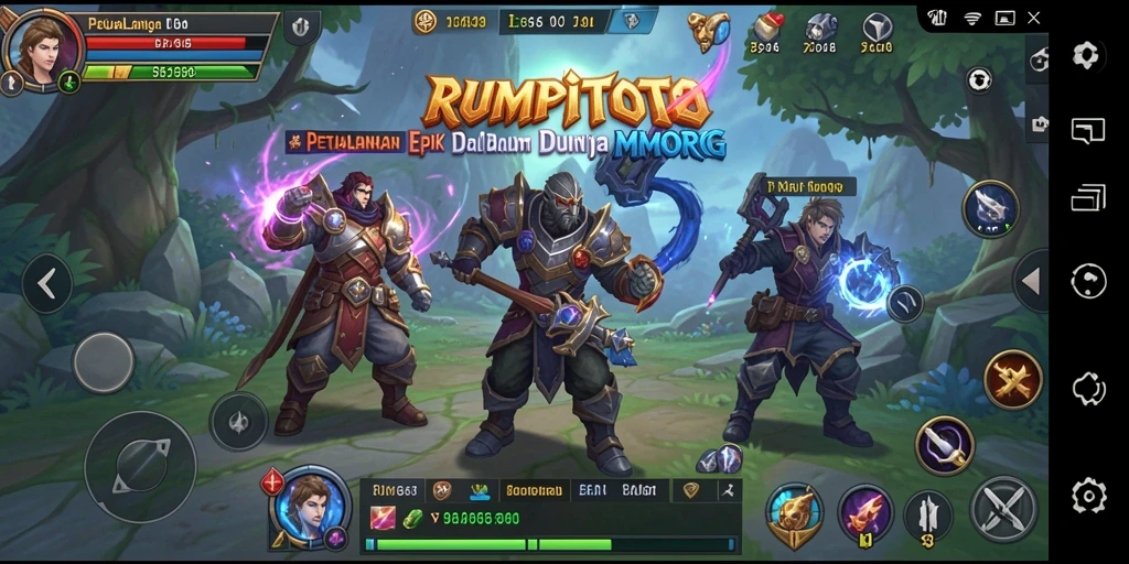 Screenshot RUMPITOTO menunjukkan pertempuran yang intens dan grafik indah.
