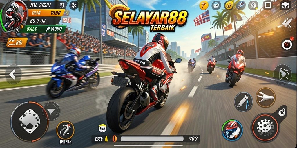Tampilan gameplay seru dalam balap motor di SELAYAR88.