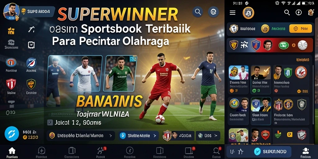 Tampilan utama SUPERWINNER menampilkan berbagai opsi taruhan olahraga.