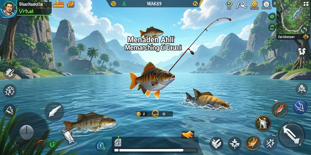 Tampilan gameplay yang seru dalam WAK89 saat memancing ikan.